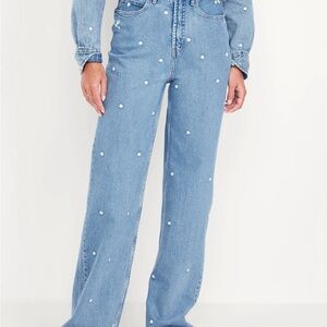 Old Navy Light Blue Floral Wide Leg Jeans